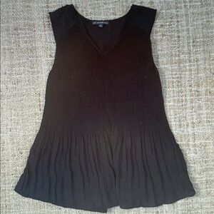 Adrianna Papell Black Vneck Pleated Peplum Flowy Top Small